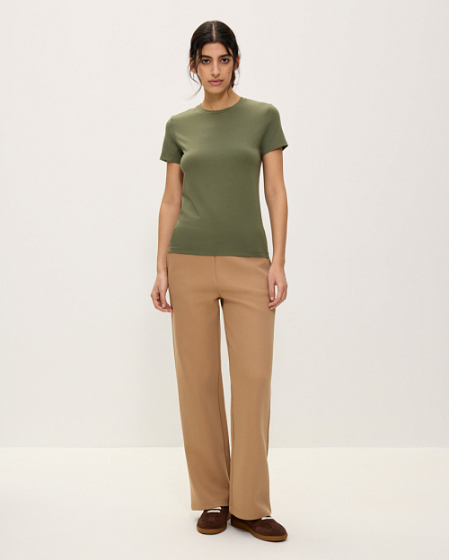 Приталенная футболка из хлопка и модала, хаки