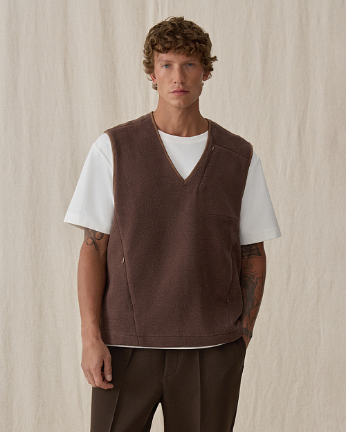 Мужской жилет из флиса шерпа, коричневый