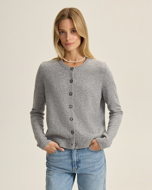 Шерстяной кардиган на пуговицах, серый меланж