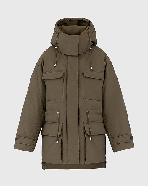 Пуховик парка с накладными карманами, хаки