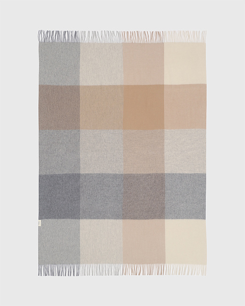 Шерстяной плед в клетку, 140×180 см, светло-бежевый с серым