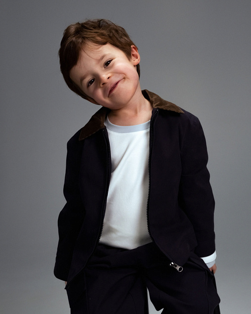 Детская хлопковая куртка Unisex с вельветовым воротником, темно-синий