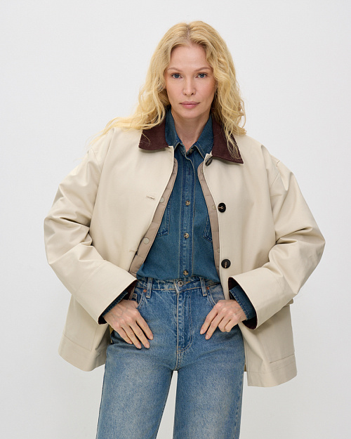 Хлопковая куртка с вельветовой отделкой, светло-бежевый