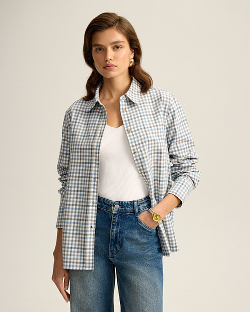 Клетчатая рубашка из плотного хлопка, голубой