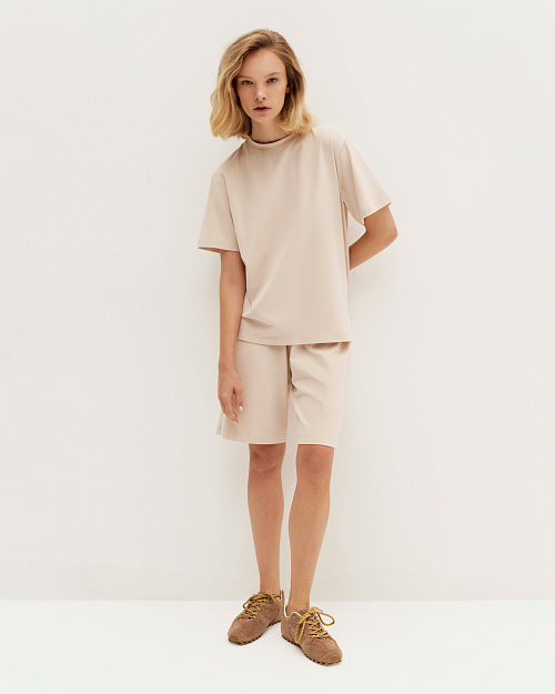 Трикотажные шорты из премиум-хлопка, с легким велюровым эффектом, бежевый