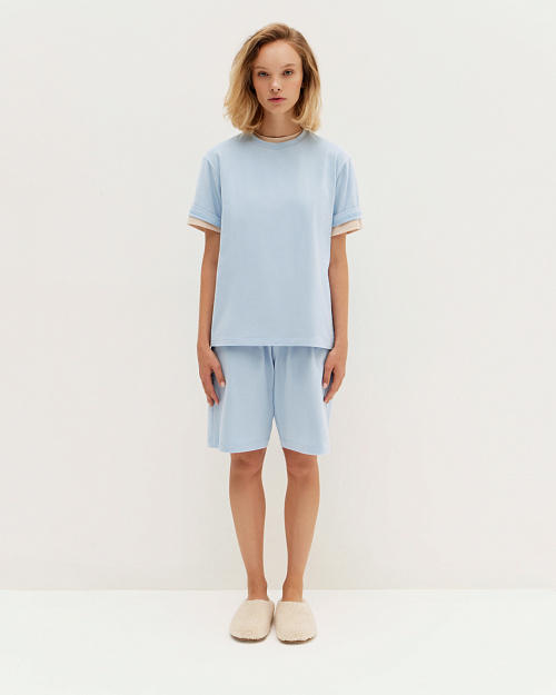 Трикотажные шорты из премиум-хлопка, с легким велюровым эффектом, голубой