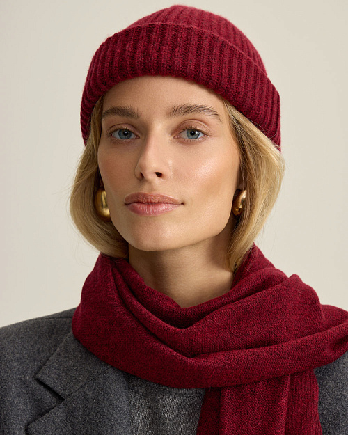 Шапка бини Unisex из шерсти с кашемиром, бордовый