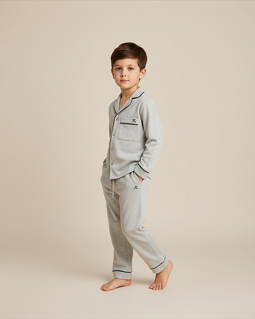 Детская пижамная рубашка из хлопка, серый