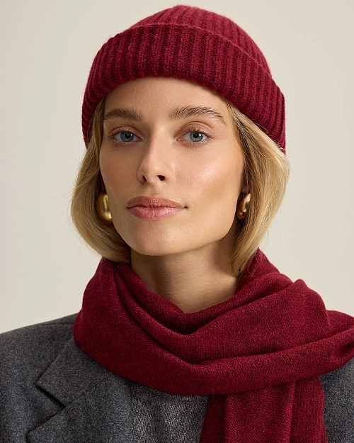 Шапка бини Unisex из шерсти с кашемиром, бордовый