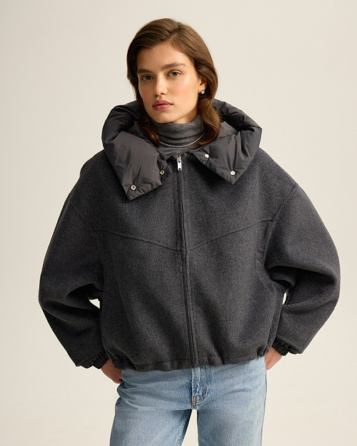 Куртка трансформер, из шерстяной пальтовой ткани, серый