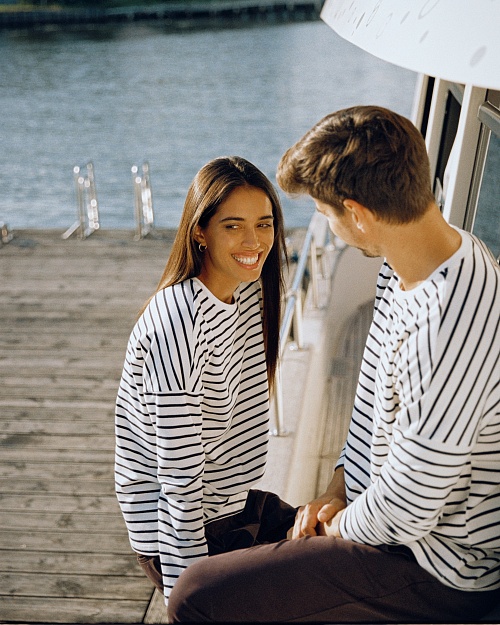 Хлопковая тельняшка Unisex, темно-синяя полоска